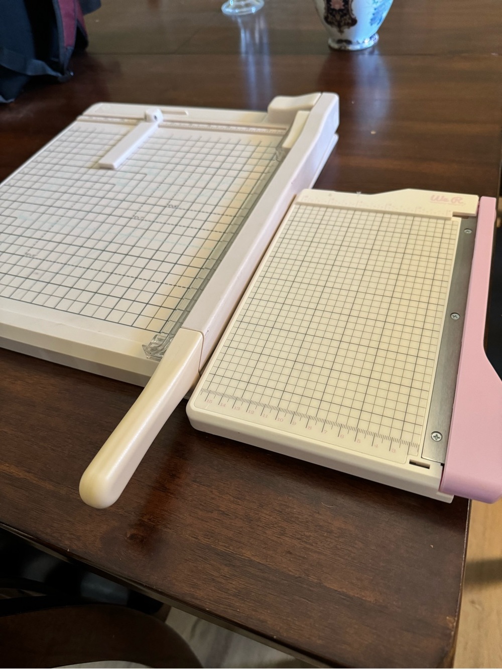 Pink and White Paper Trimmer Cutter with Grid Mat